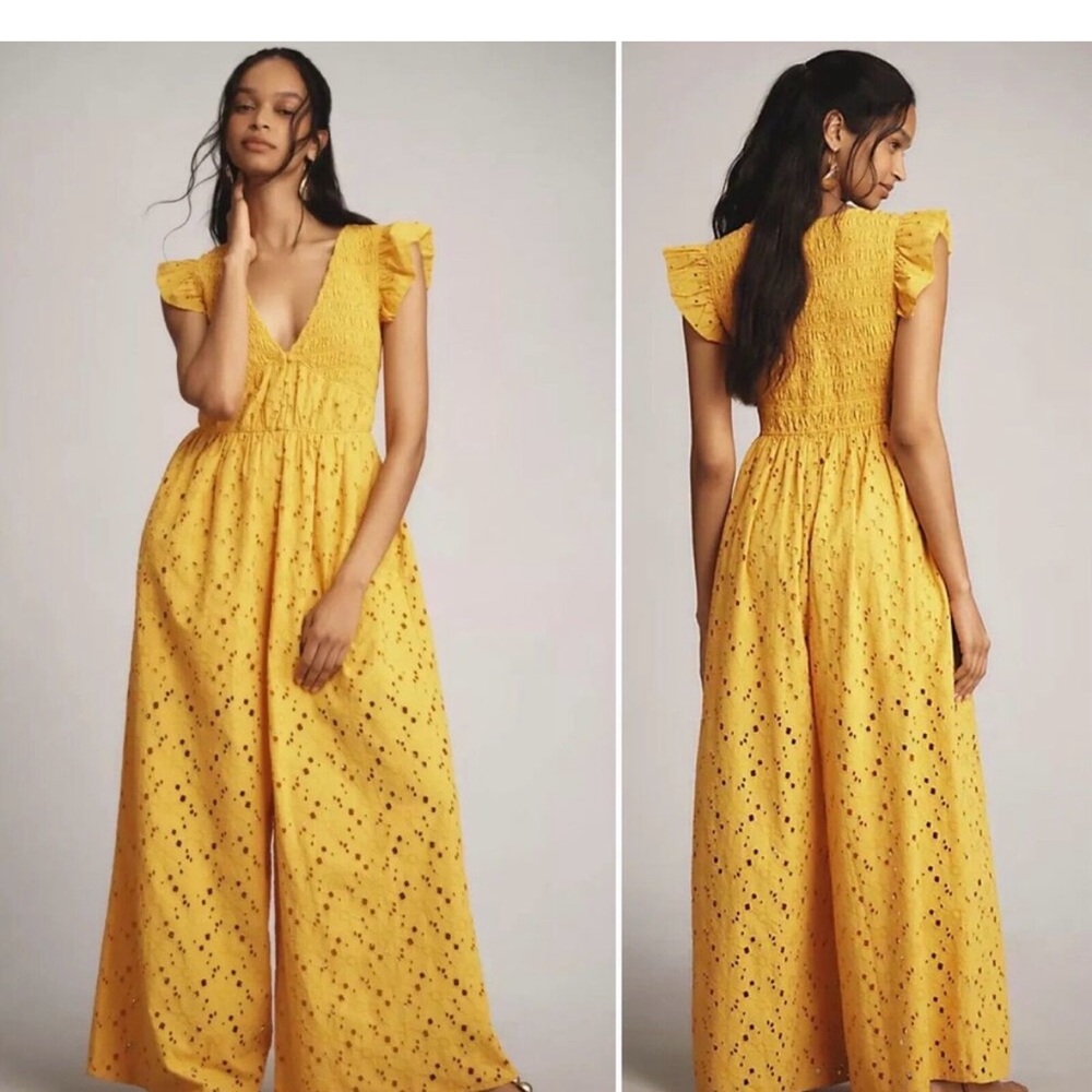 Anthropologie Yellow Eyelet Jumpsuit